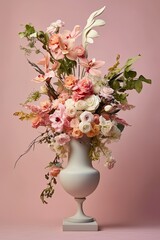 Fototapeta premium Bouquet of flowers in vase. AI generated art illustration.