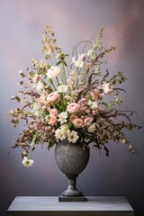 Bouquet of flowers in vase. AI generated art illustration.