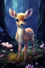 White tailed deer in the forest. AI generated art illustration.

