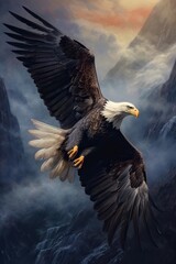 Eagle in flight. AI generated art illustration.