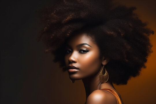 Pretty young afro-american model woman profile closeup. Generative AI