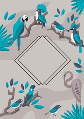 Birds on the tree, Carton illustration background cover book 