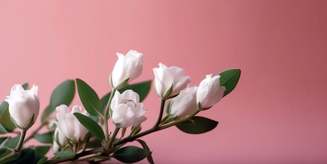 White little flowers on pastel pink background. Generative AI