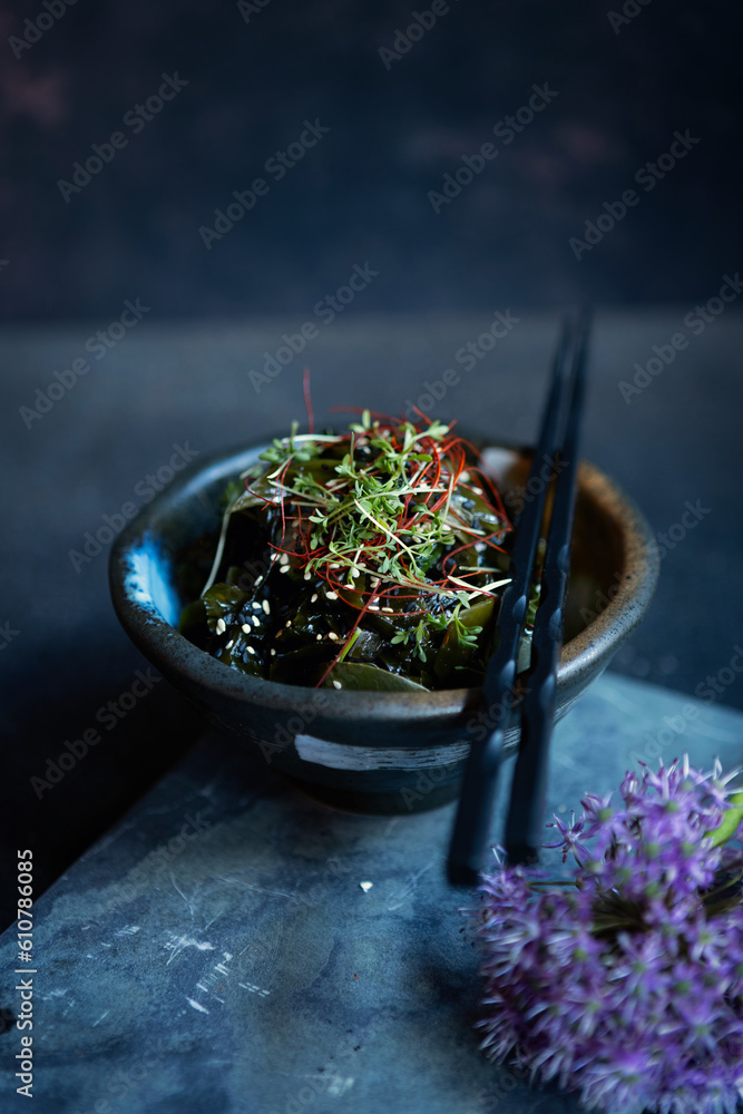 Canvas Prints algae salad with spices and sesam in bowl