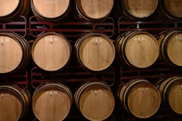 Fotobehang Production of fortified jerez, xeres, sherry wines in dark oak barrels in sherry triangle, Jerez la Frontera, El Puerto Santa Maria and Sanlucar Barrameda Andalusia, Spain © barmalini