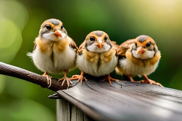 kids of sparrows seeking for food