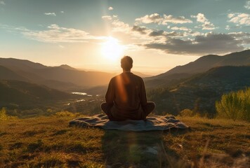 yoga - person meditating in the mountains - generative AI