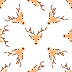 Seamless Christmas pattern with deer. Vector illustration