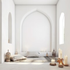 Boho styled room interior, green houseplants and natural home decor, empty wall mockup Generative AI