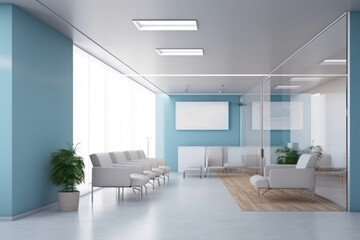 Minimalist reception corridor of modern medical office hospital interior mock up banner