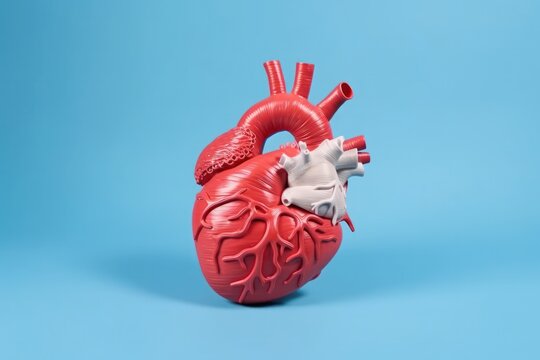 Human heart medical showing model on blue background with copy space.