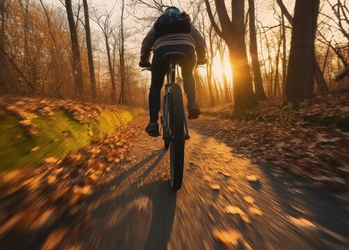 biker riding a mountain biike in the forest - generative AI