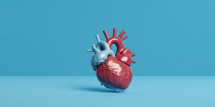 Human heart anatomical model on blue background. 3D illustration