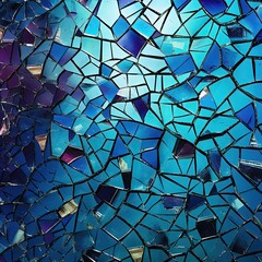 abstract broken glass background, blue toned - generative AI 