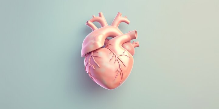 pink Human heart anatomy on blue background. 3d illustration. generative ai
