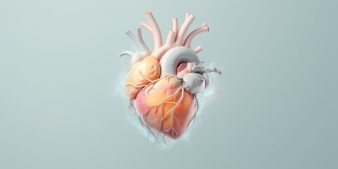 pastel colored Human heart anatomy. 3D illustration, banner