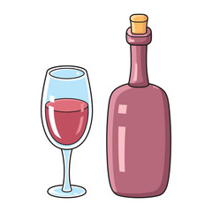 Red wine bottle and glass isolated vector illustration