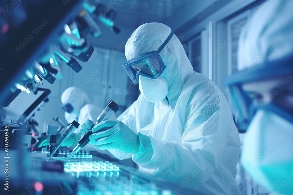 Fototapete scientist working with microscope in laboratory. science and technology concept.