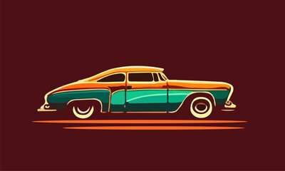 Retro car on a dark background, side view. Vector illustration