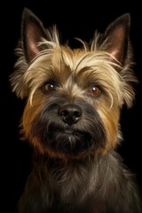 Studio portrait of a dog breed Cairn Terrier. AI generated, human enhanced