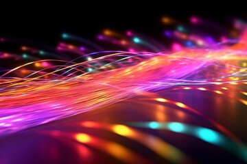 Abstract background of glowing fiber optic internet cables. AI generated, human enhanced