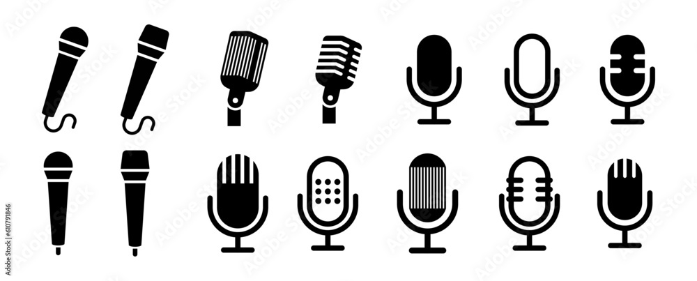 Poster microphone icon set. different microphone collection. vector illustration.