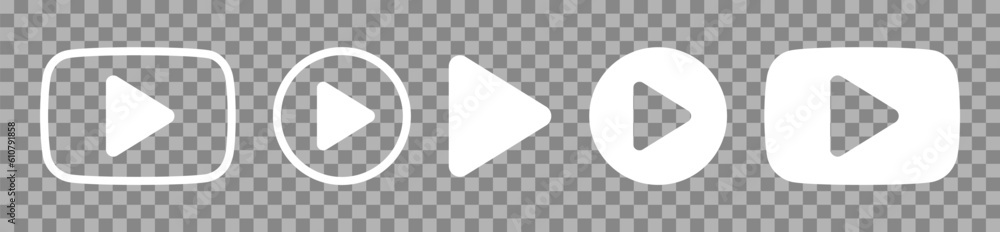 Aufkleber White Play Button Icons isolated on transparent background. Play Button circle. Video player navigate icons set. Editable Stroke. Vector 10 eps.