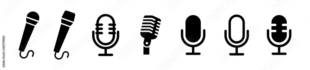 Poster microphone icons set. variant microphone icon. karaoke mic. podcast microphone. web and mobile icons