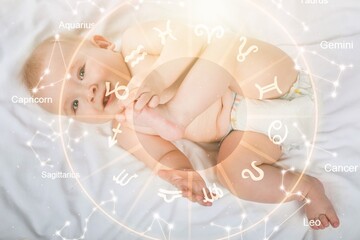 Birth horoscope concept of a newborn child,