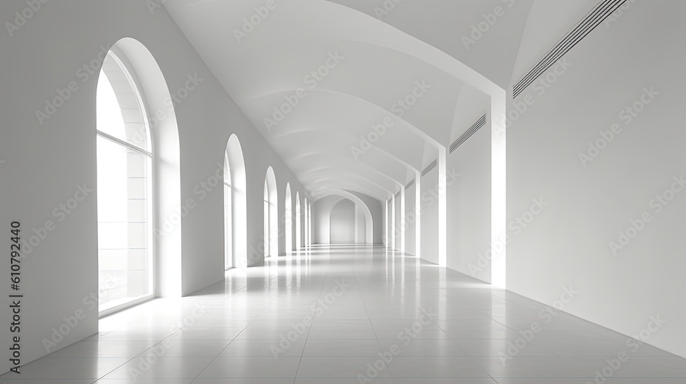 Poster building construction, abstract architecture background, corridor in the modern building, empty spac