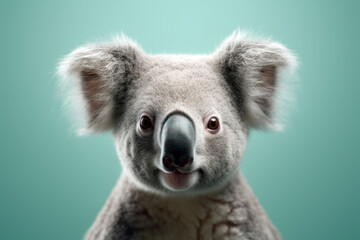 Portrait of a Koala on a simple teal background, Generative AI