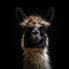 Fotobehang alpaca llama with black background © Riccardo