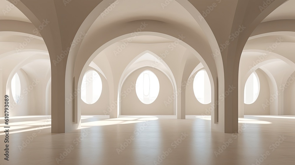 Poster background of architecture, empty room with curving openings generative ai
