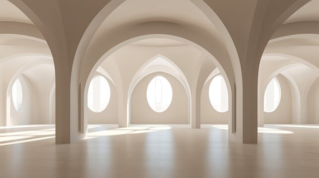 Background of architecture, empty room with curving openings Generative AI