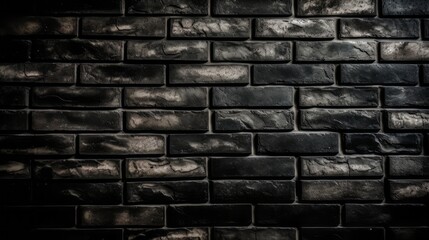 Abstract Black brick wall texture for pattern background. wide panorama picture. Created with Generative AI technology.