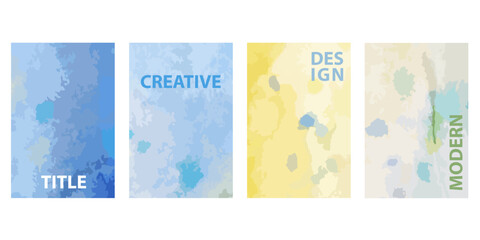 Vector image of magazine cover or business card. Fragments of watercolor work in yellow and blue tones. Poster, flyer, business card template, fabric print, packaging.