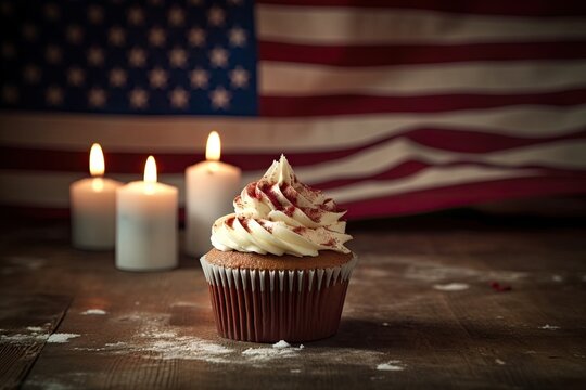 a cupcake is on the table with an american flag on it Generative AI
