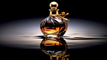 Beautiful perfume bottle on a dark background, the concept of beauty
