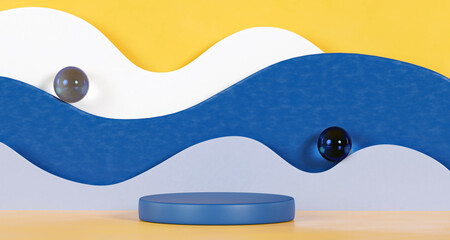 3d Podium interior minimal scene with podium and geometric forms Stage pedestal Background for cosmetic product and mock up presentation Minimal 3D rendering illustration