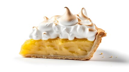 summer time lemon meringue pie with lemon slice isolated on a white background with copy space