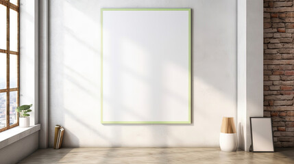 Frame of empty canvas on wall