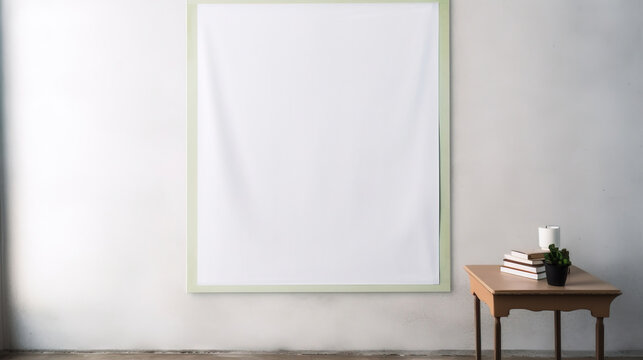 Frame of empty canvas on wall