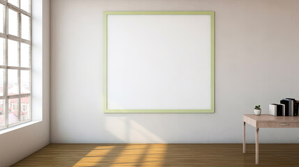 Fototapeta na wymiar Frame of empty canvas on wall