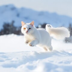Whiskers in the Snow: Captivating Jumping Cat in Beautiful Iceland Gnerated Ai