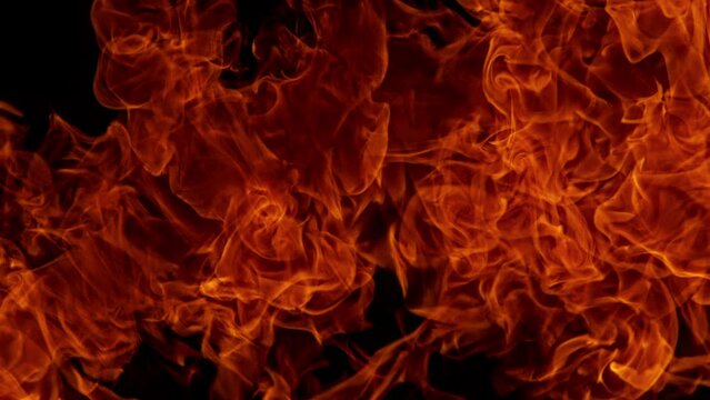 Super Slow Motion Shot of Fire Background Isolated on Black at 1000fps.