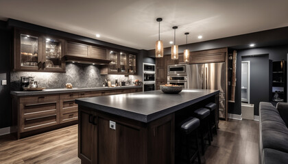 Modern domestic kitchen design with luxury wood cabinet and appliances generated by AI