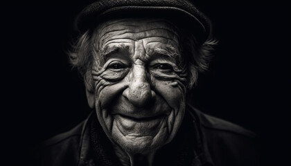 Smiling senior men, gray hair and wrinkles, close up portrait generated by AI