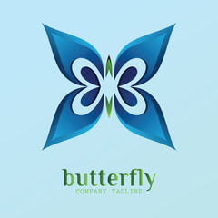 butterfly logo design vector, butterfly design, abstract blue butterfly, a blue butterfly with green leaves.