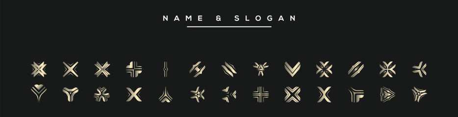 a group of logos on a black background , a set of gold and black letters on a black background, luxury logo.