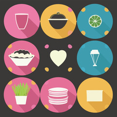 Vector set of kitchen dishes. Glass food storage